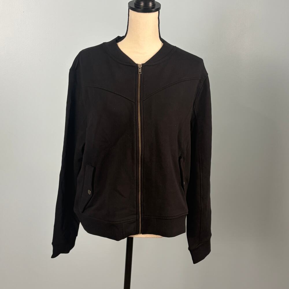 Black Structured Knit Zip Bomber Fall Jacket XL